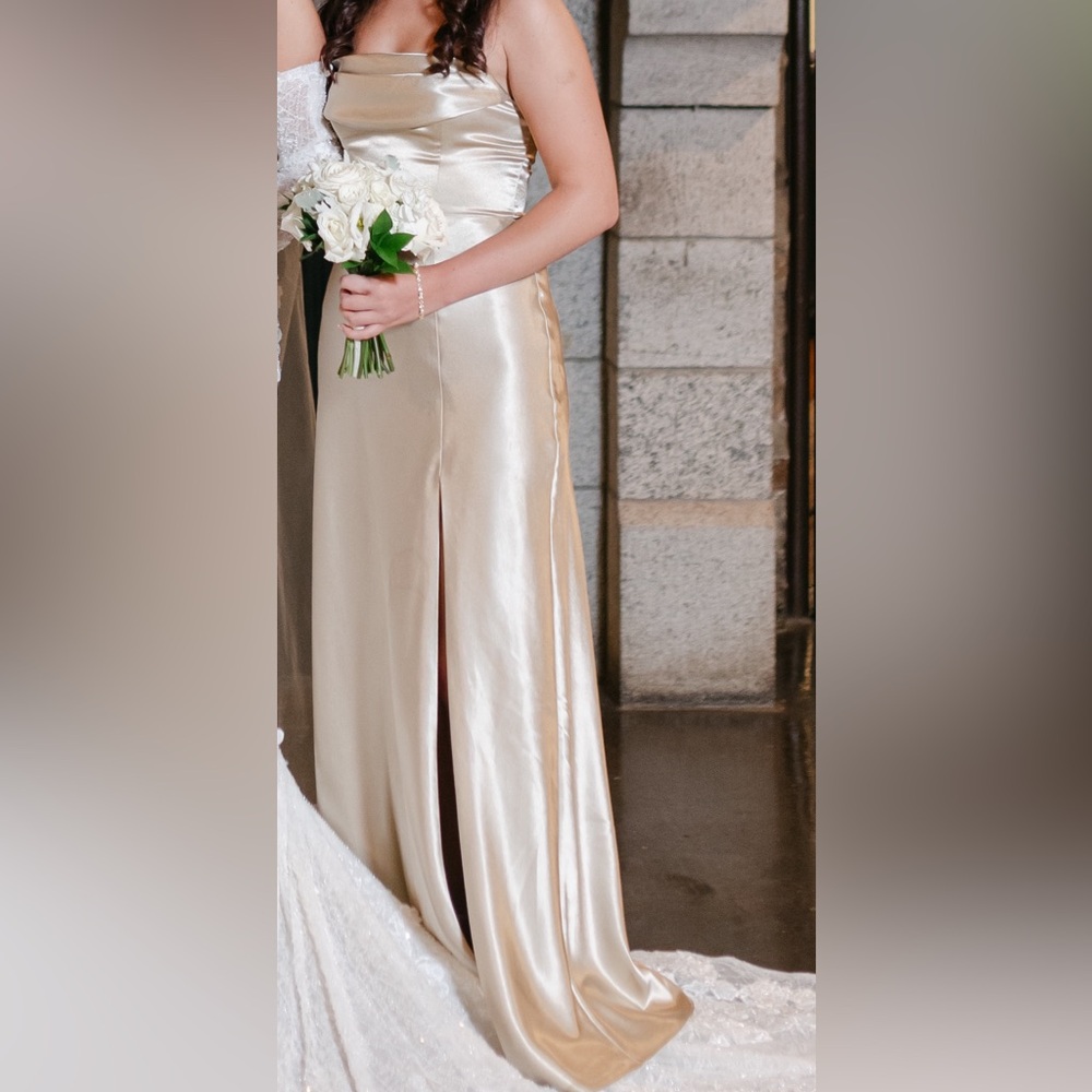 Birdy Grey Strapless Gold Satin Dress